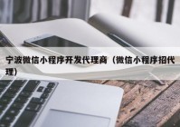 宁波微信小程序开发代理商（微信小程序招代理）